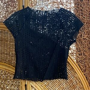 Divided Black Open-Knit Women's Blouse Size Small Excellent Condition